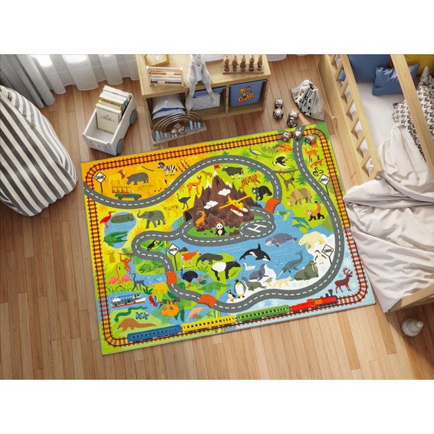 Kc Cubs Boy amp Girl Kids Animal Safari Car Vehicle Traffic Road Educational Learning amp Game Play Nursery Bedroom Classroom Rug Carpet