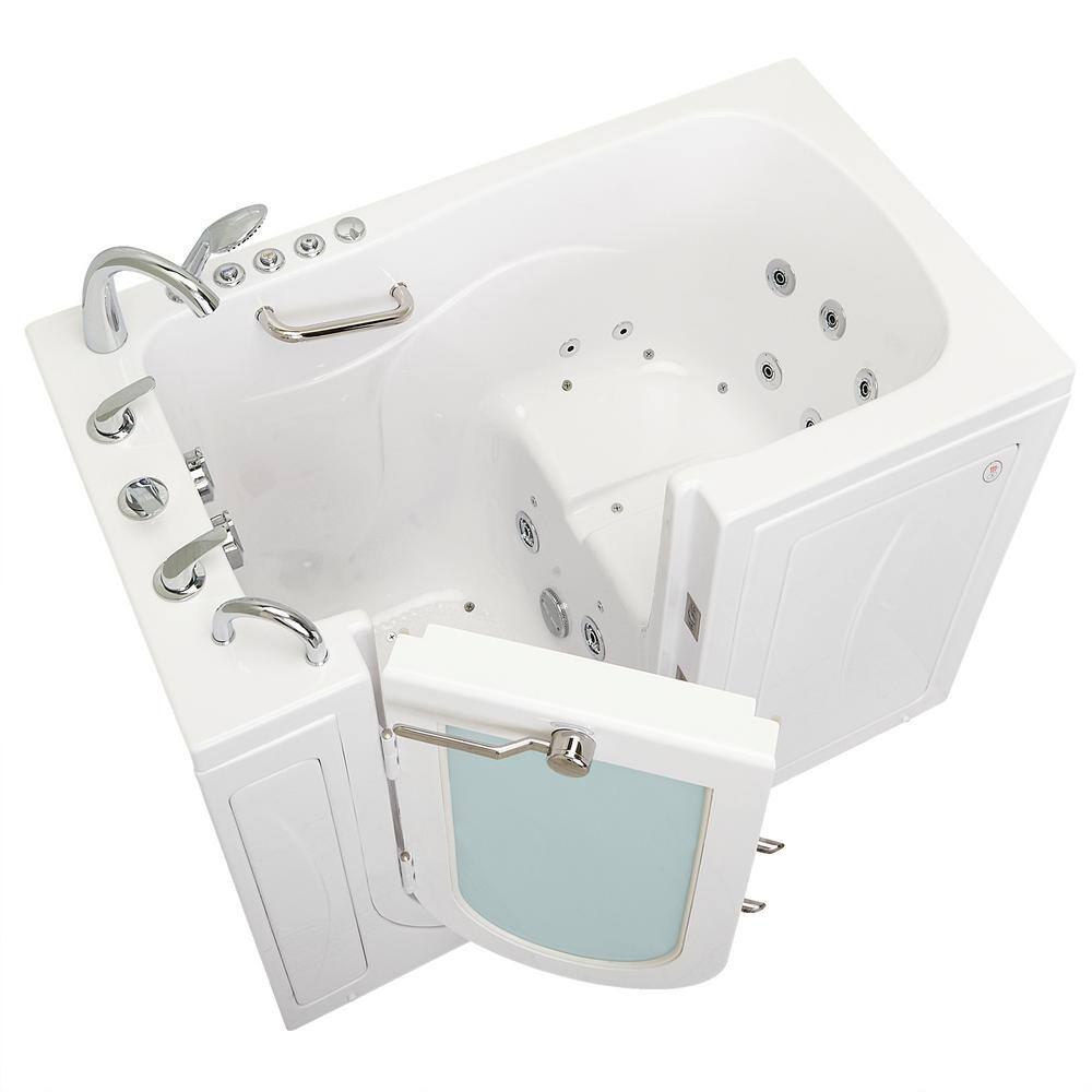 Ella Monaco Acrylic 52 in. Walk-In Whirlpool and Air Bath in White Heated Seat Fast Fill Faucet Set Left 2 in. Dual Drain OA3252DH-HB-L