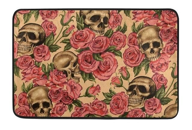 Roses and Skulls Printed Anti-Slip PVC Quick-drying Bath Mat 5 Patterns