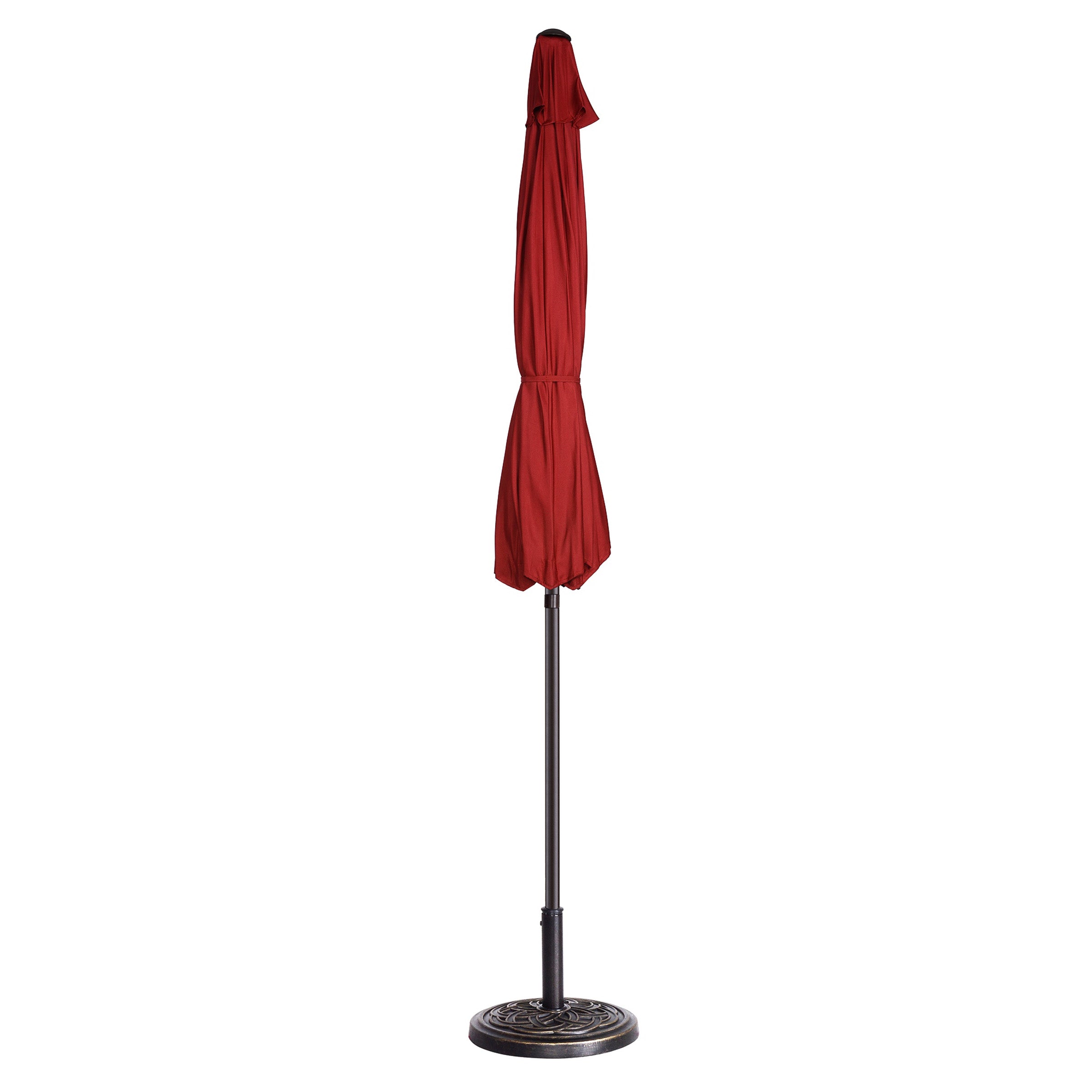 Villacera 9' Outdoor Patio Umbrella with 8 Ribs, Aluminum Pole and Auto Tilt, Fade Resistant Market Umbrella, Red