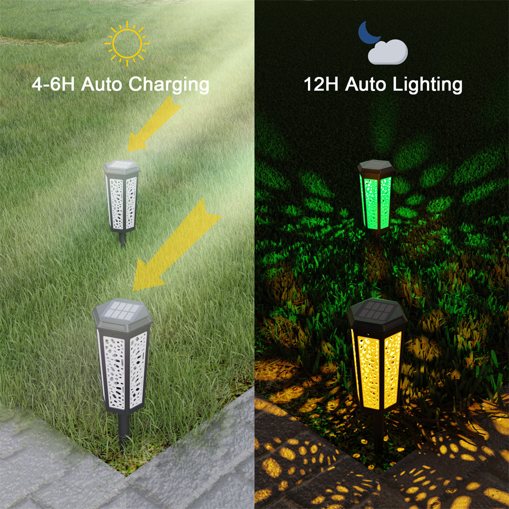 JSOT Solar Pathway Lights，Color Changing Outdoor Waterproof Garden Lights LED Landscape Lighting Auto On/Off Dusk to Dawn for Sidewalk，Lawn， Patio， Yard