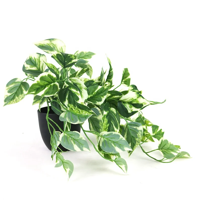 supplies 9 stems artificial variegated pothos with pot for indoor decoration