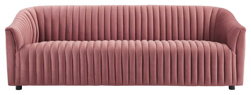 Announce Performance Velvet Channel Tufted Sofa  Dusty Rose   Contemporary   Sofas   by Homesquare  Houzz