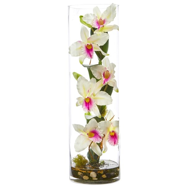 20'' Cattleya Orchid Artificial Floral Arrangement in Cylinder Vase