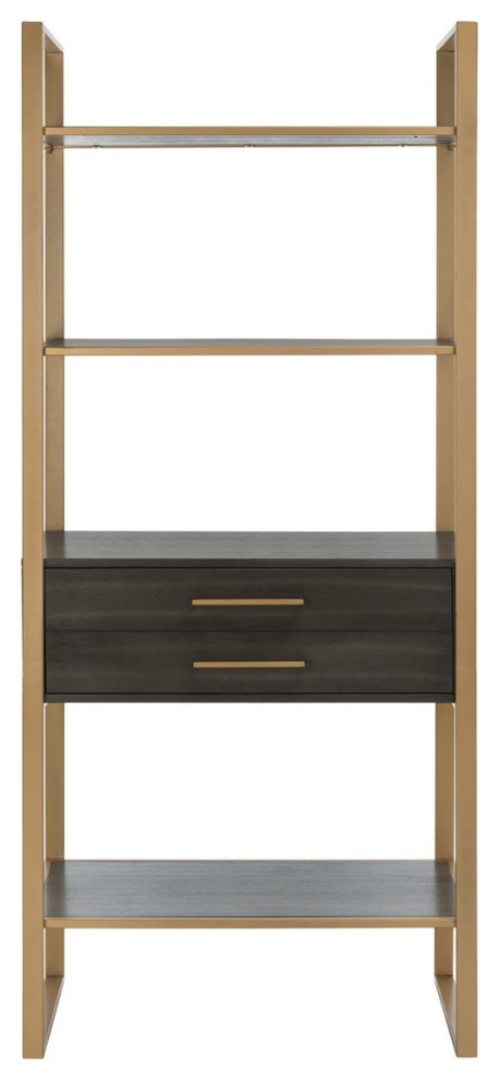 Lovell 4 Tier 1 Drawer Etagere/ Bookcase Gold/ Grey/ Oak   Contemporary   Bookcases   by Peachtree Fine Furniture  Houzz