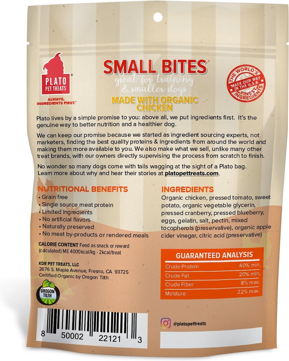 Plato Small Bites Organic Chicken Grain-Free Dog Treats