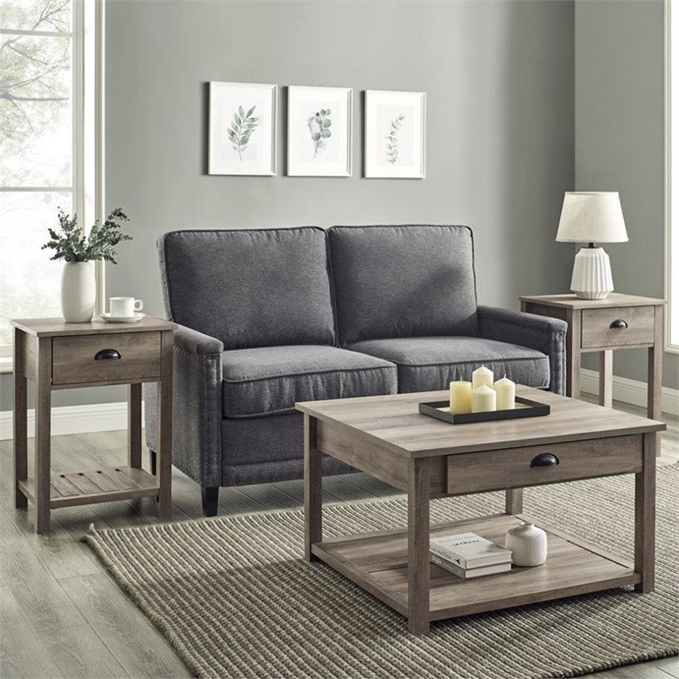 3 Piece Country Coffee Table and Side Table Set   Grey Wash   Farmhouse   Coffee Table Sets   by Homesquare  Houzz