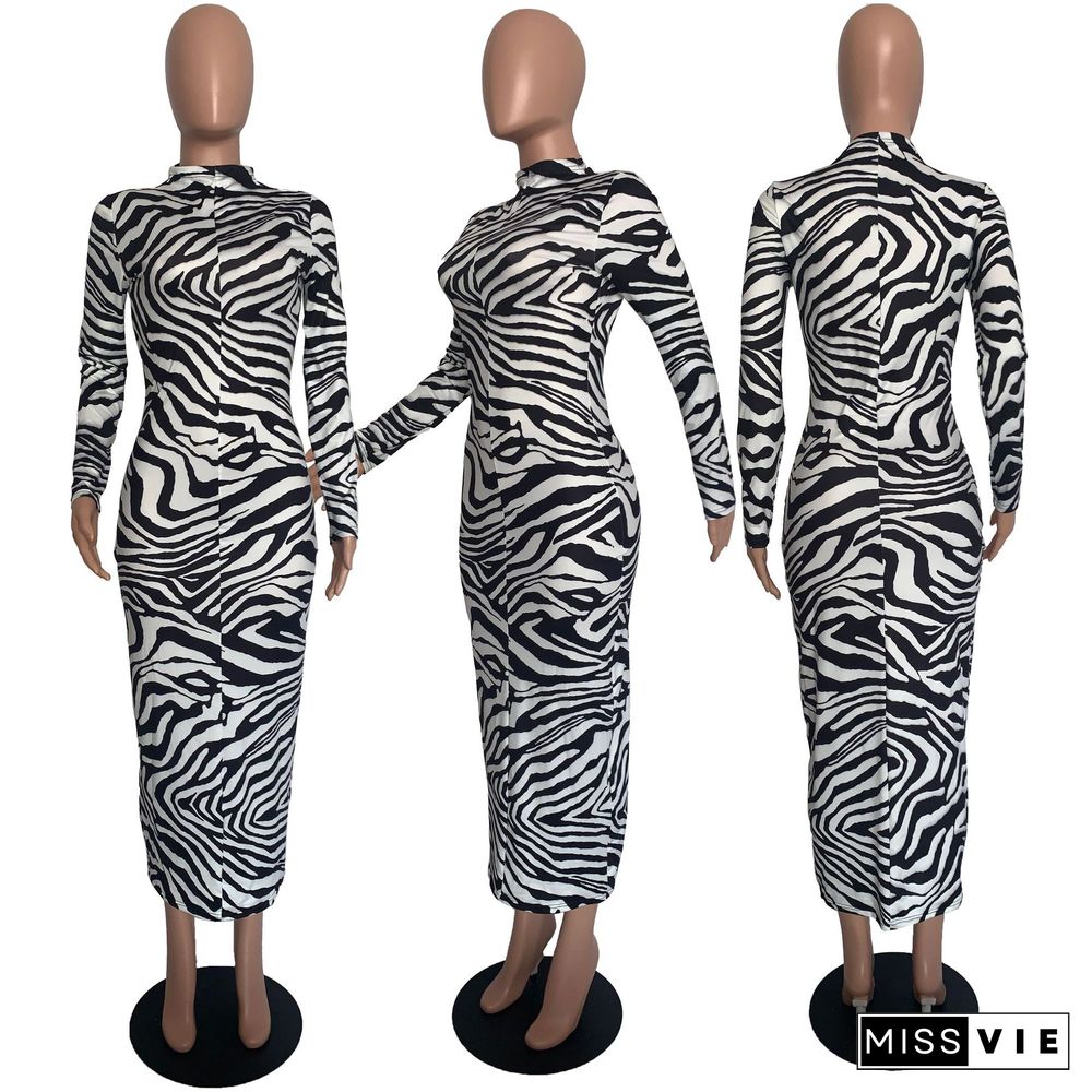 Elegant Women Zebra Printed Slim Bodycon Pencil Dress