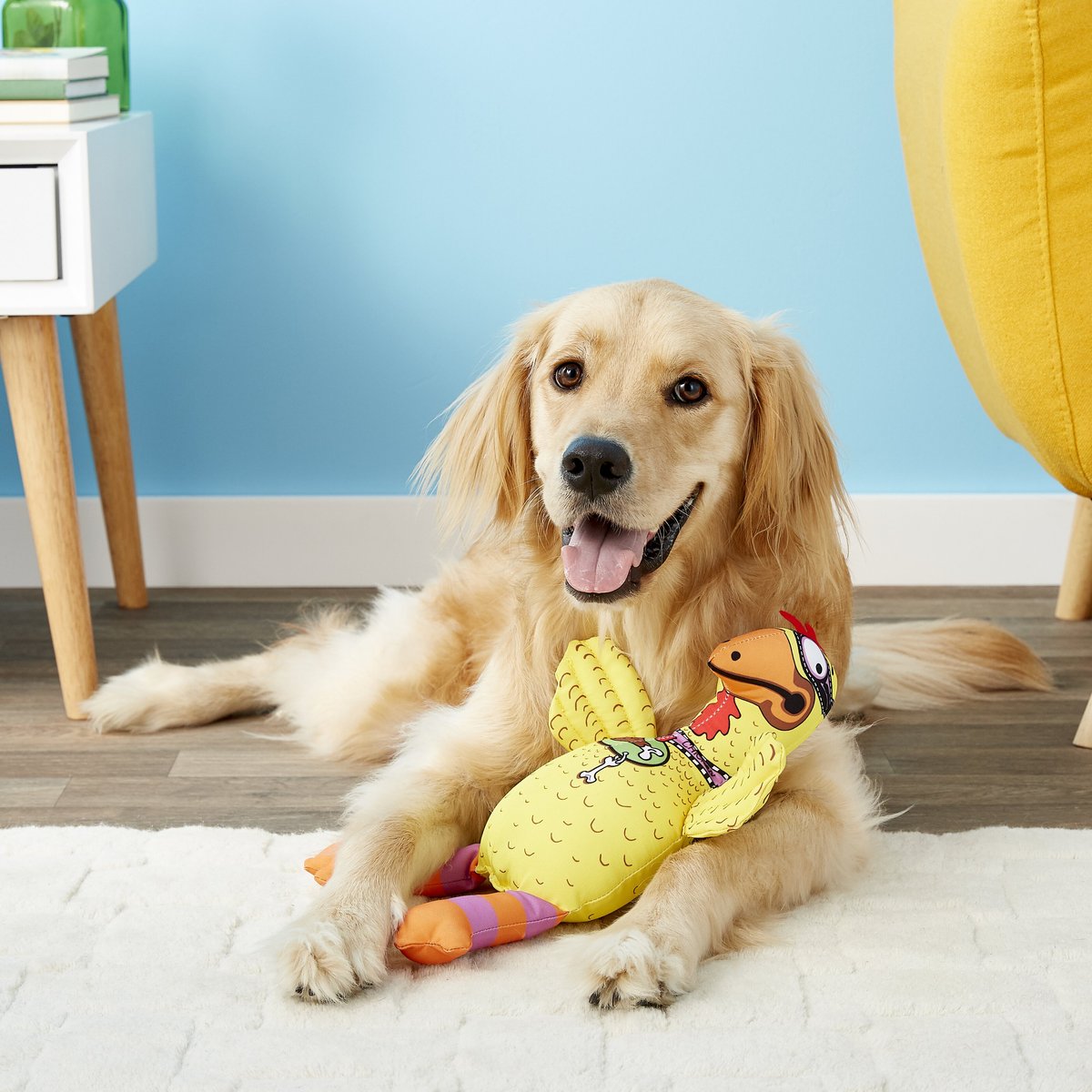 Fat Cat Floppability Barnyard Bullies Squeaky Dog Toy， Suspicious Chicken