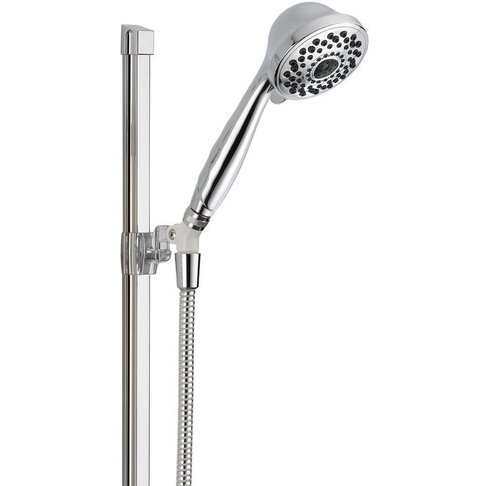 Delta 7-Spray Patterns 1.75 GPM 3.81 in. Wall Mount Handheld Shower Head with Slide Bar in Chrome 51751