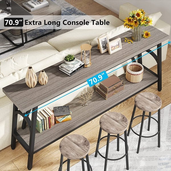 70.8” Extra Long Console Table， Narrow Sofa Tables Entryway Table for with 2 Tier Storage Shelves