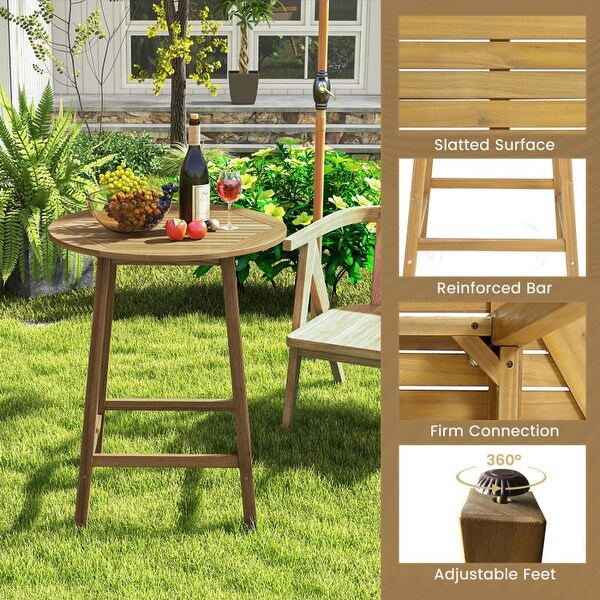 Bar Height Table with Umbrella Hole and Slatted Tabletop for Outdoors