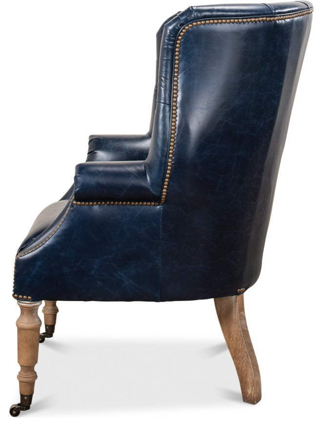 Welsh Blue Wing Back Leather Accent Chair   Traditional   Armchairs And Accent Chairs   by Sideboards and Things  Houzz