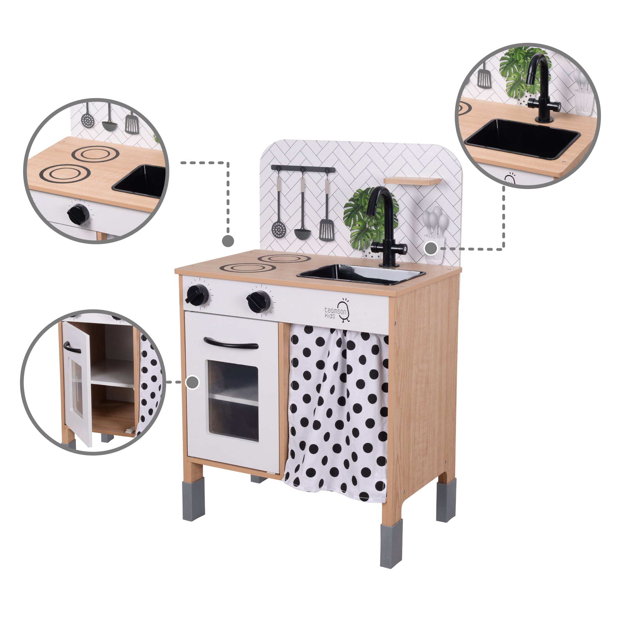 Teamson Kids Little Chef Philly Modern Wooden Kitchen Playset, White/Natural