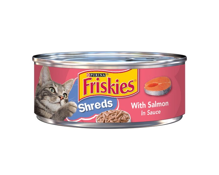 Purina Friskies Shreds with Salmon in Sauce Wet Cat Food， 5.5 oz. Can