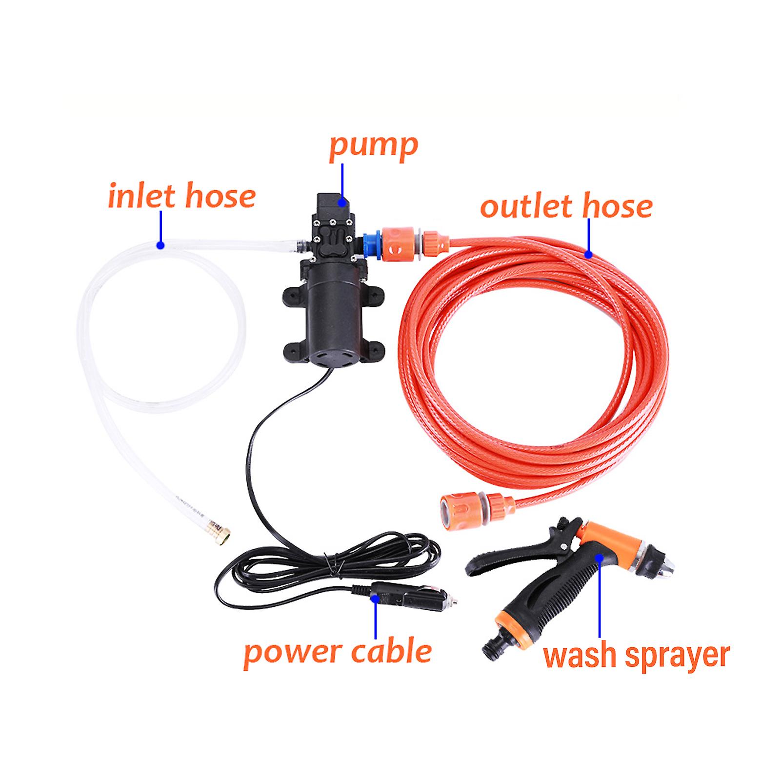 High Pressure Car Washing Machine Kit 12v Electric Pump + Wash Sprayer 2 Modes + Power Cable + Hoses No.190553