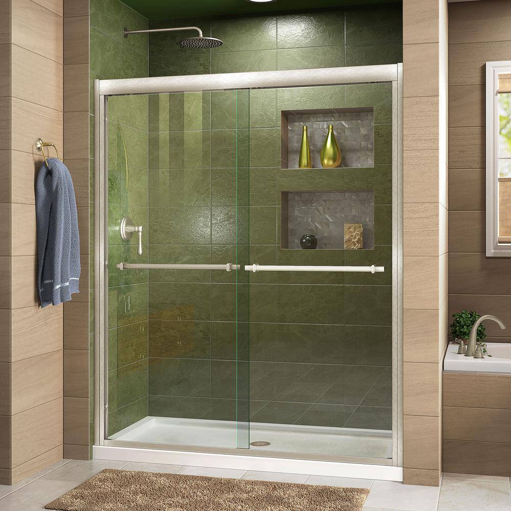 DreamLine Duet 44 to 48 in. x 72 in. Semi-Semi-Frameless Bypass Sliding Shower Door in Brushed Nickel SHDR-1248728-04