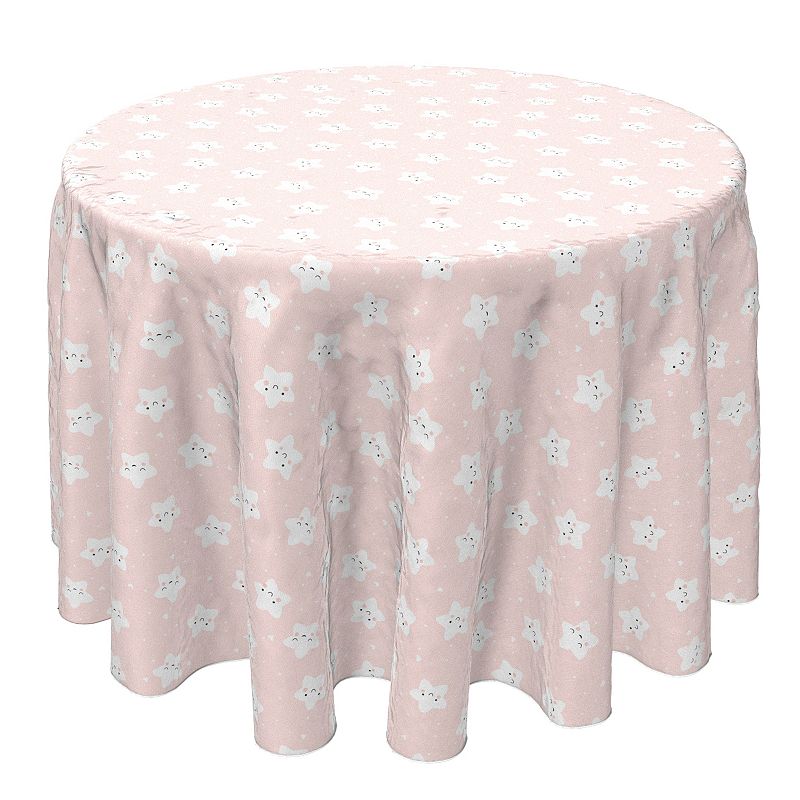 Round Tablecloth， 100% Cotton， 60 Round， Happy Stars Pink