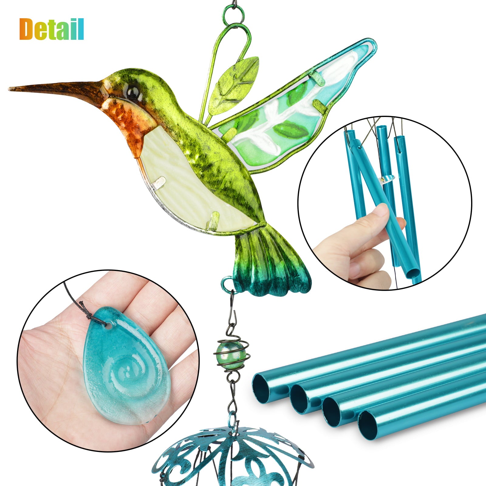 Hummingbird Wind Chimes， EEEkit Hummingbird Metal Tubes Wind Chime Bell Waterproof Wall Hanging Ornament Wind Chimes for Outdoor Indoor Gardening Yard Pathway Decoration