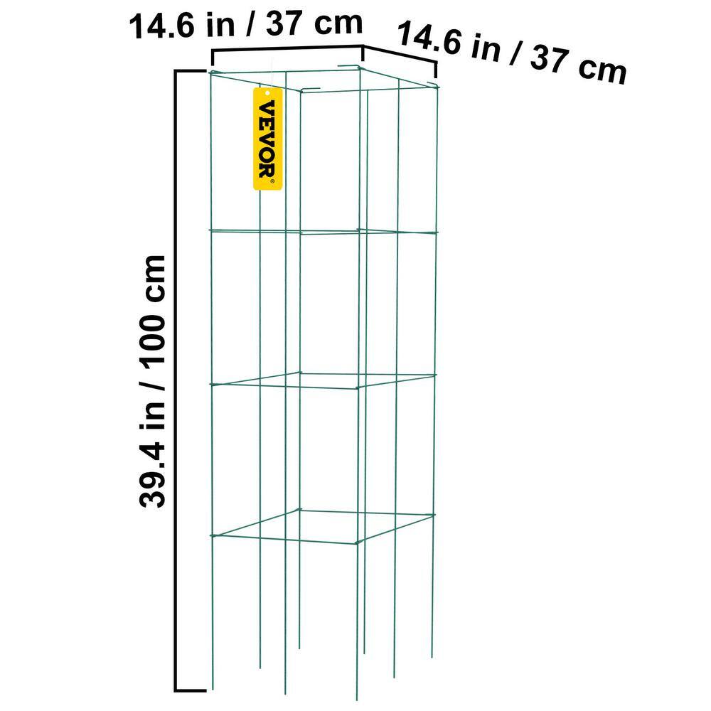 VEVOR 14.6 in. x 14.6 in. x 39.4 in. Tomato Cages for Garden Square Plant Support Cages Green Steel Tomato Towers (6-Pack) FXKZDFQ14.639YCQ1V0