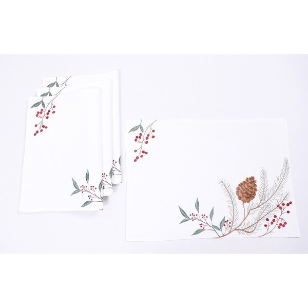 Pinecone And Berry Embroidered Christmas Placemats 14x20，Set of 4