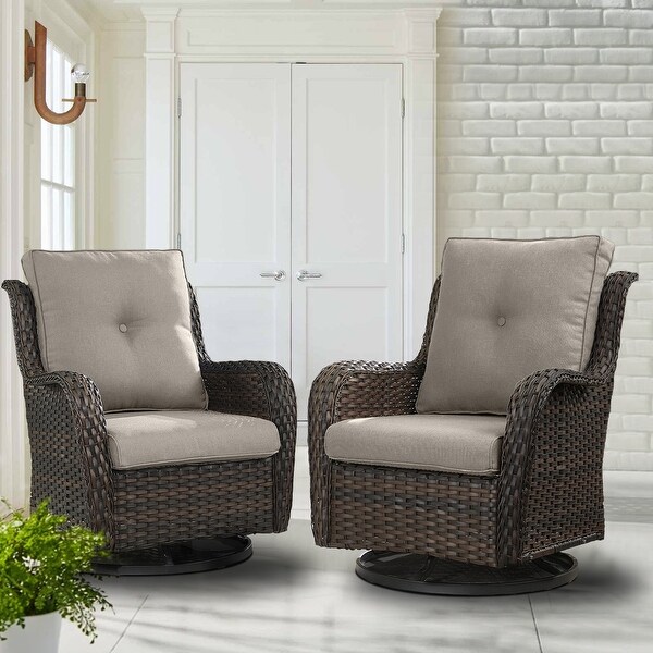 Pocassy PE Wicker Rocking Chair Swivel Chairs Glider Chair