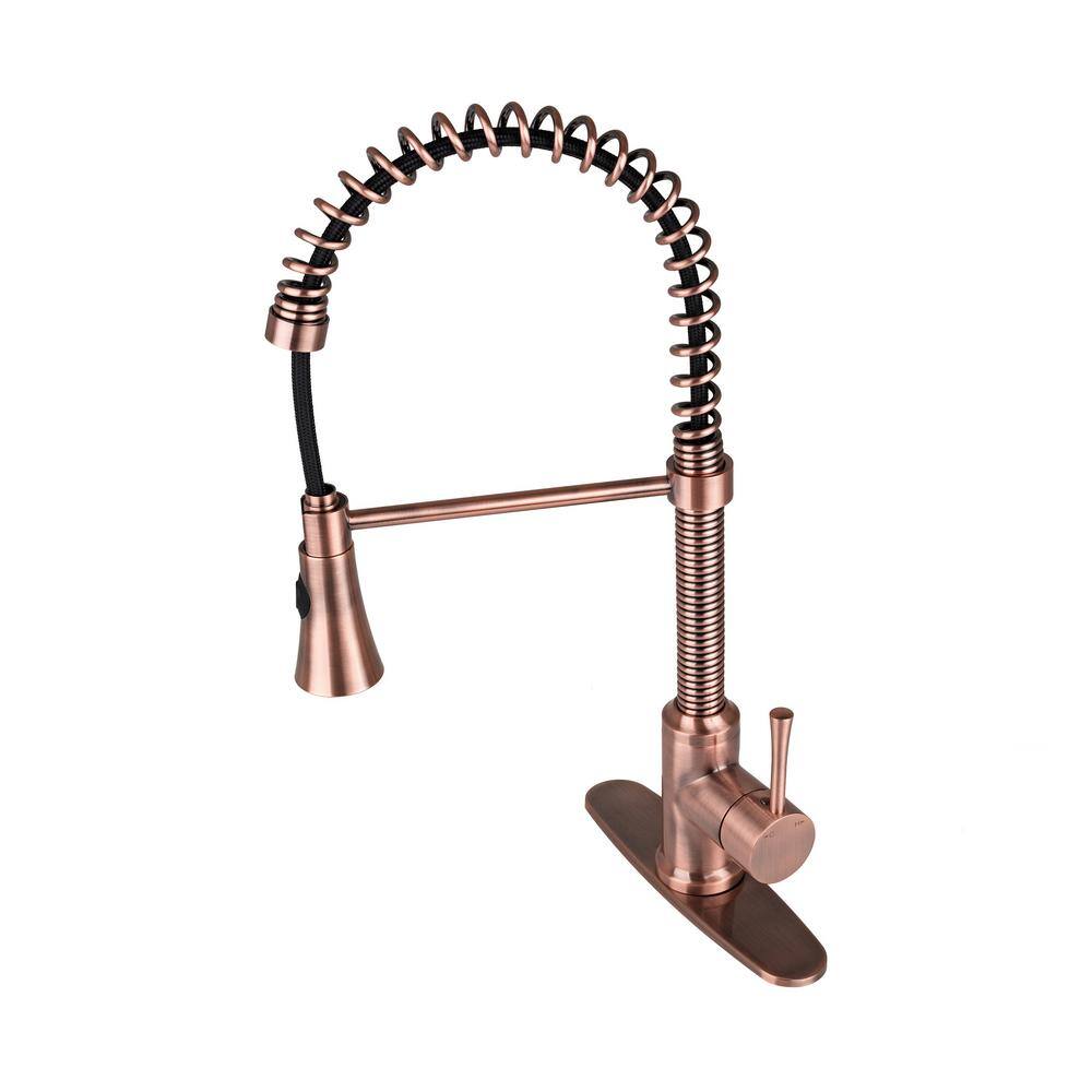 Fontaine by Italia Residential Single-Handle Spring Coil Pull-Down Sprayer Kitchen Faucet in Antique Copper with Deck Plate N96566C-DP-AC