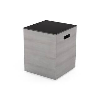 Noble House Langton 16 in. x 20 in. Rectangular Concrete Propane Fire Pit in Dark gray with Tank Holder 70827