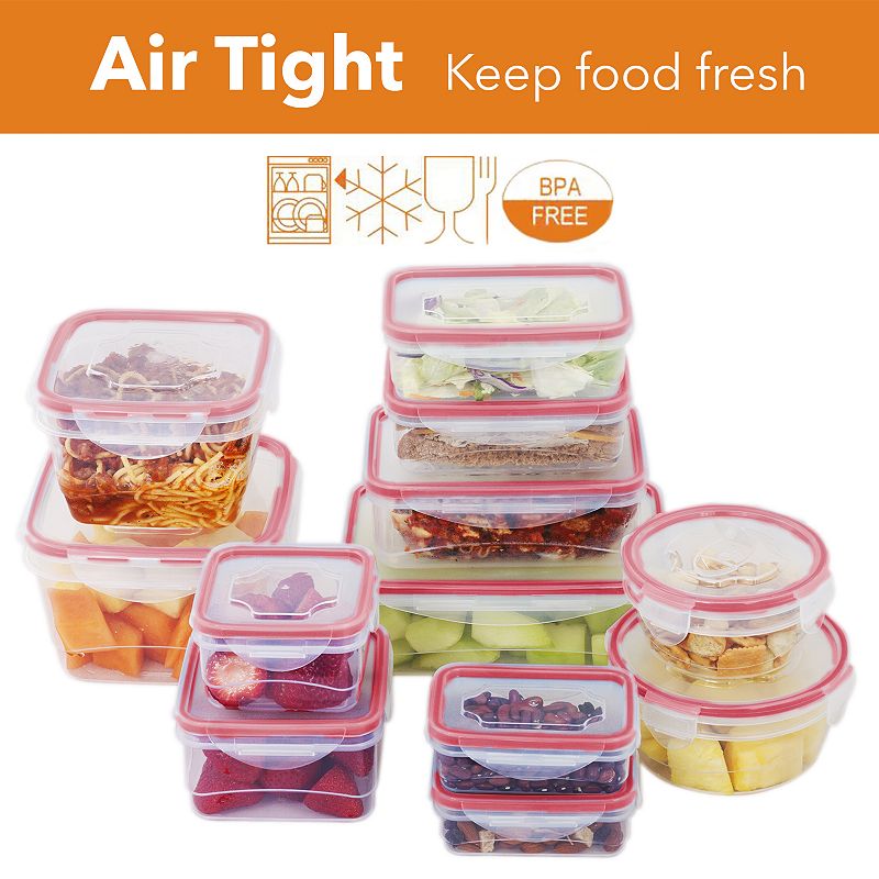 24-Piece Plastic Food Container Set with Snap Locking Lids