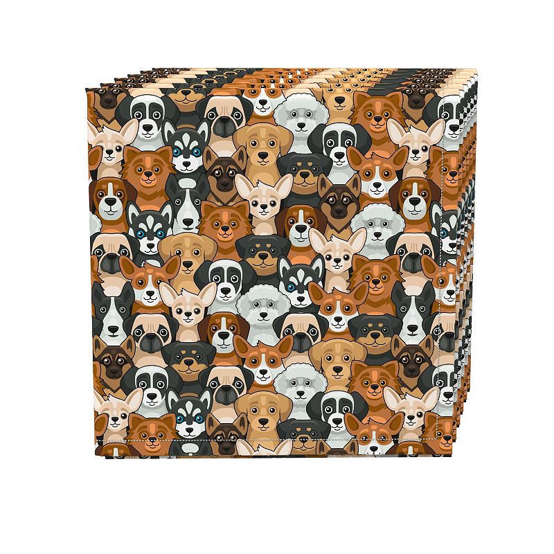 Napkin Set of 4， 100% Cotton， 20x20， Cheerful Dogs