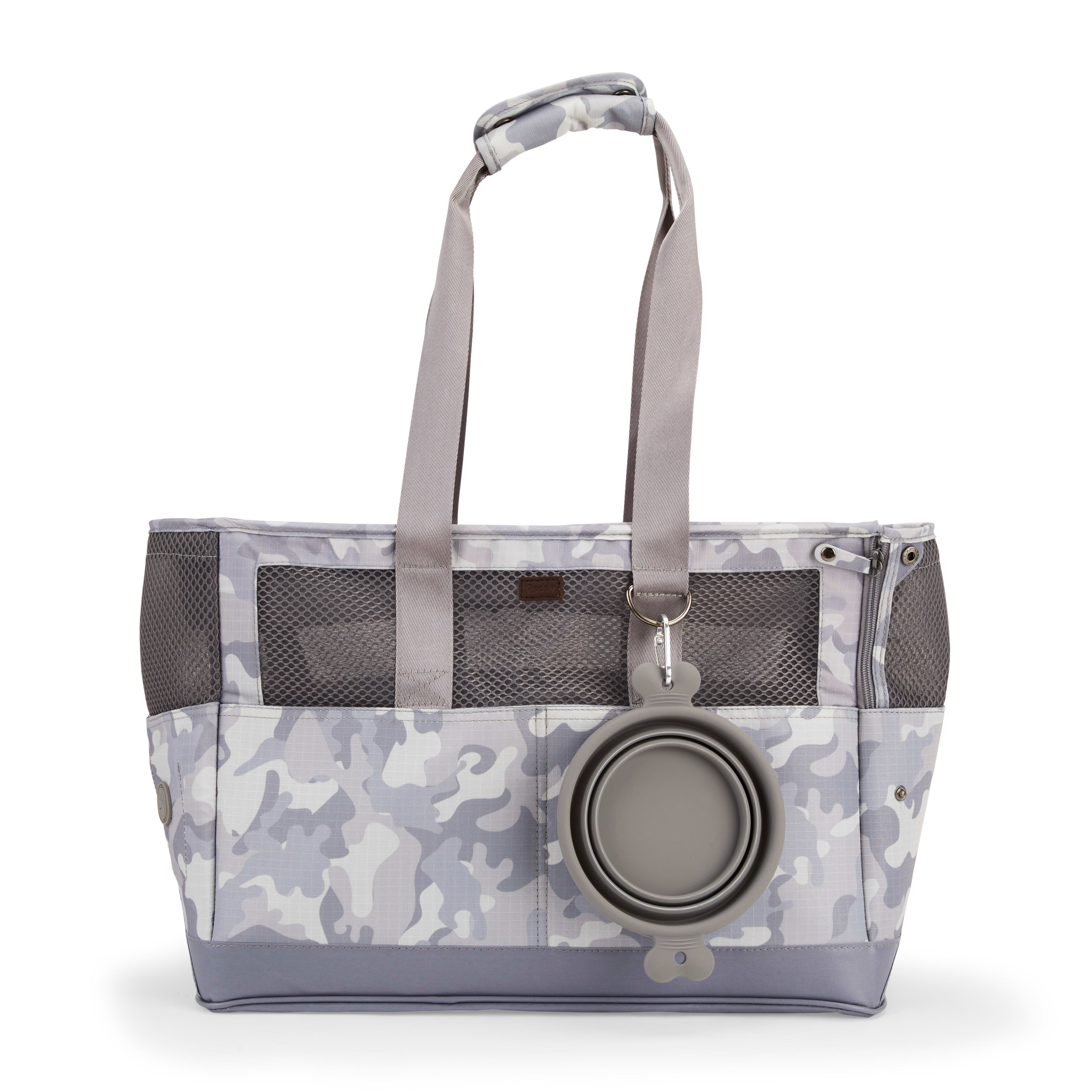 Reddy Grey Camo Canvas Dog Carrier Tote， Small