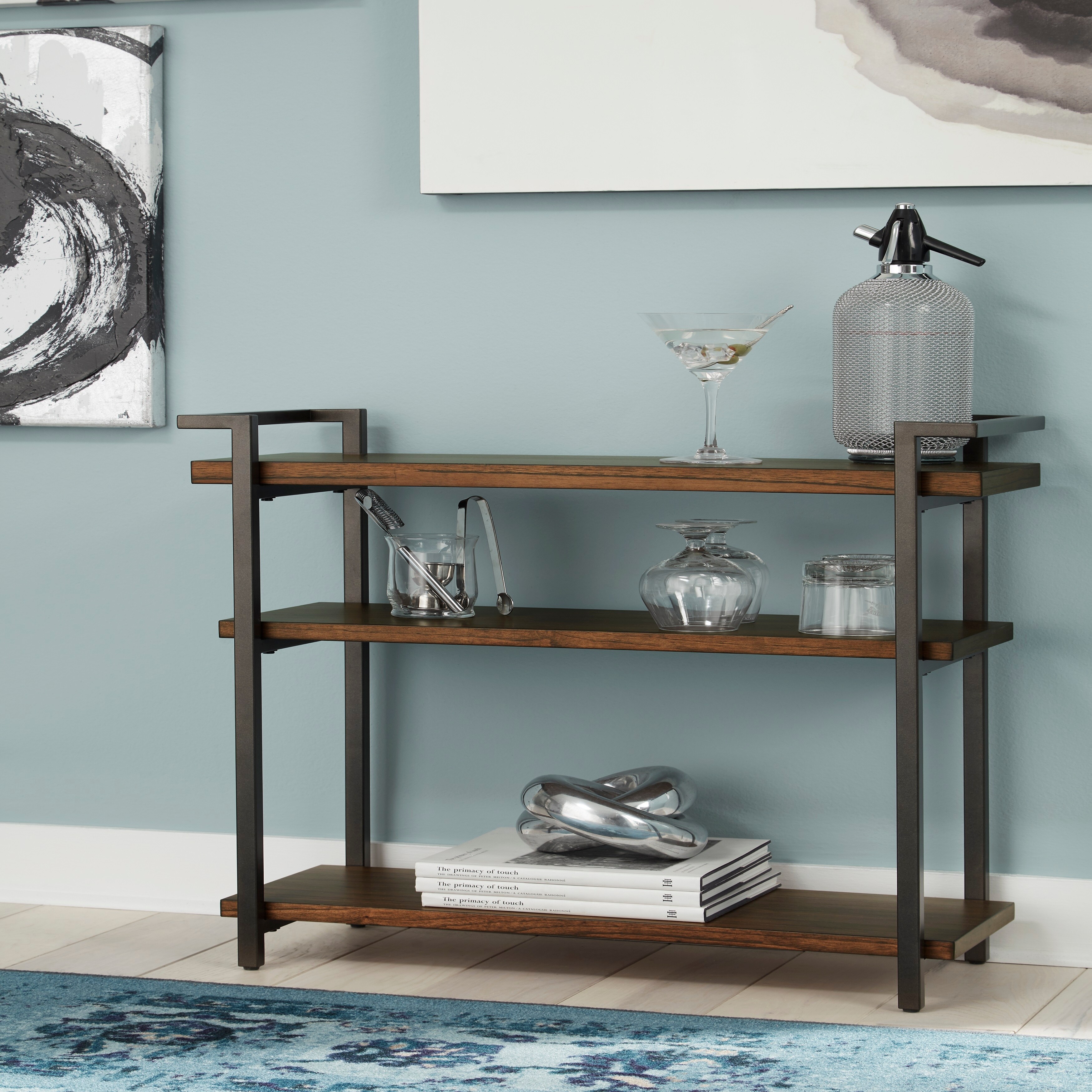 Wood and Metal 3-shelf Console Table