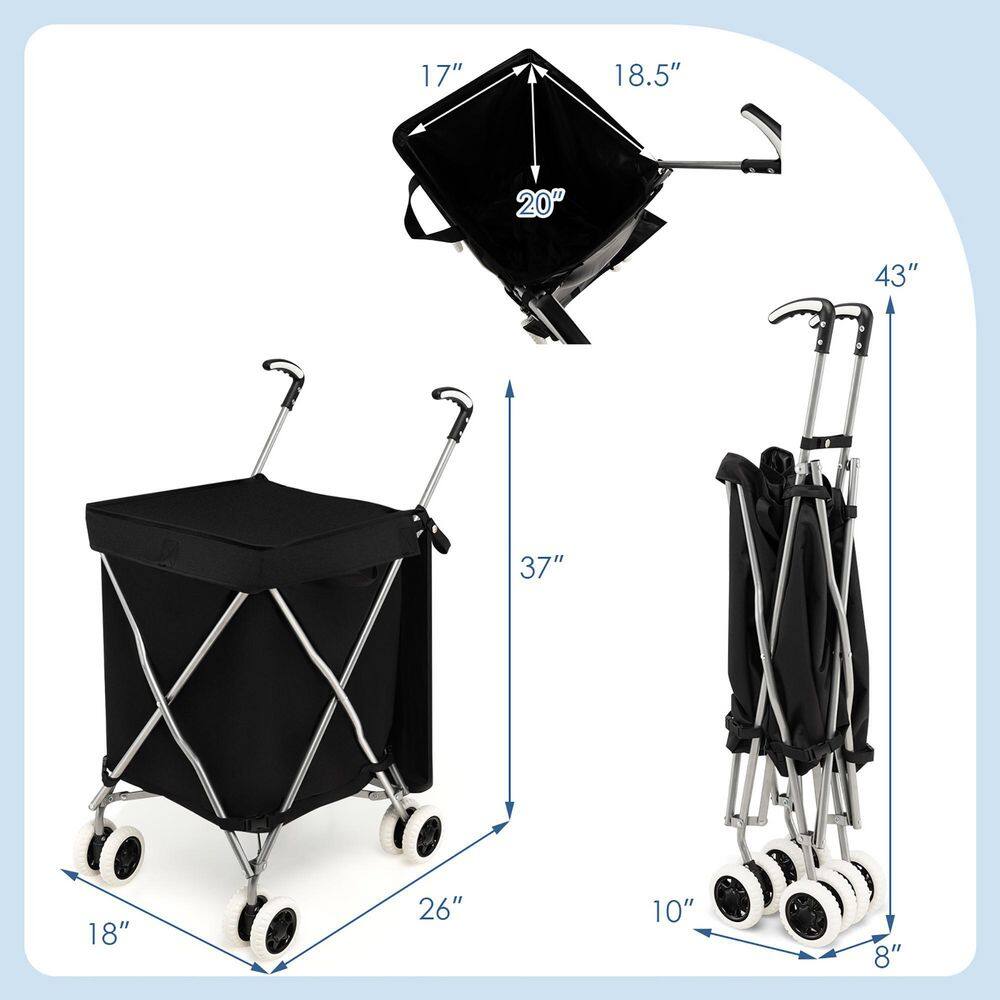 Costway Folding Shopping Cart Utility wWater-Resistant Removable Canvas Bag Black TA10025DK