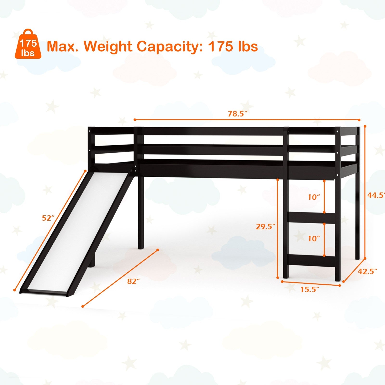 Costzon Twin Loft Bunk Bed with Slide, Built-in Ladder and Guard Rail