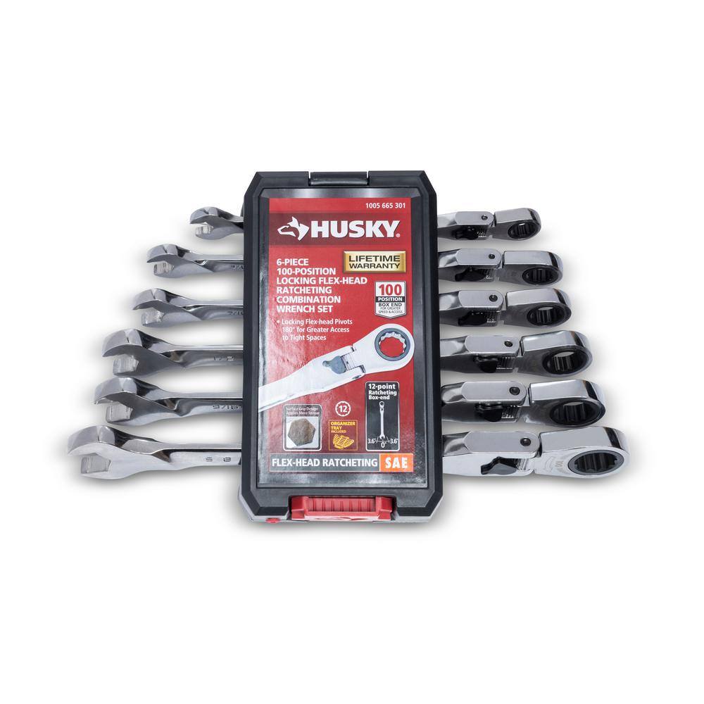 Husky 100-Position Chrome Flex Lock Ratcheting SAE Combination Wrench Set (6-Piece) H100CFLRW6PCSAE