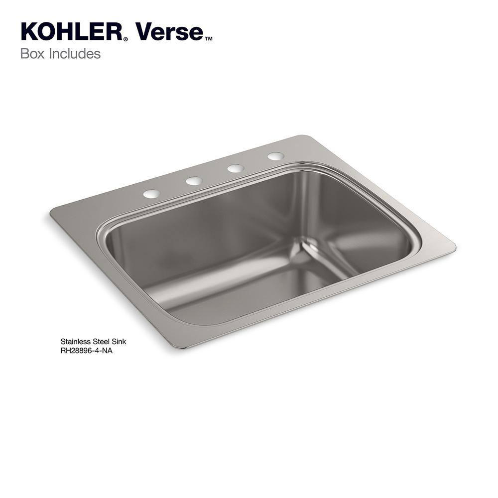 KOHLER Verse Stainless Steel 25 in. Single Bowl Drop-In Kitchen Sink K-RH28896-4-NA