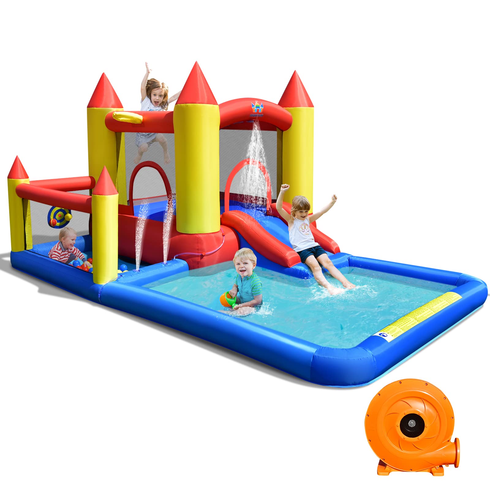 Costzon Inflatable Water Slide, 6 in 1 Kids Giant Water Park Bouncer Castle Combo