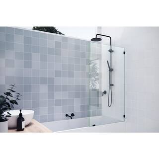 Glass Warehouse 34 in. x 58 in. Frameless Fixed Panel Bathtub Door in Matte Black without Handle GW-BF-34-MB