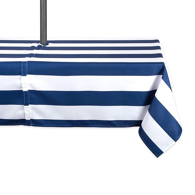 120 Blue and White Striped Rectangular Outdoor Tablecloth with Zipper