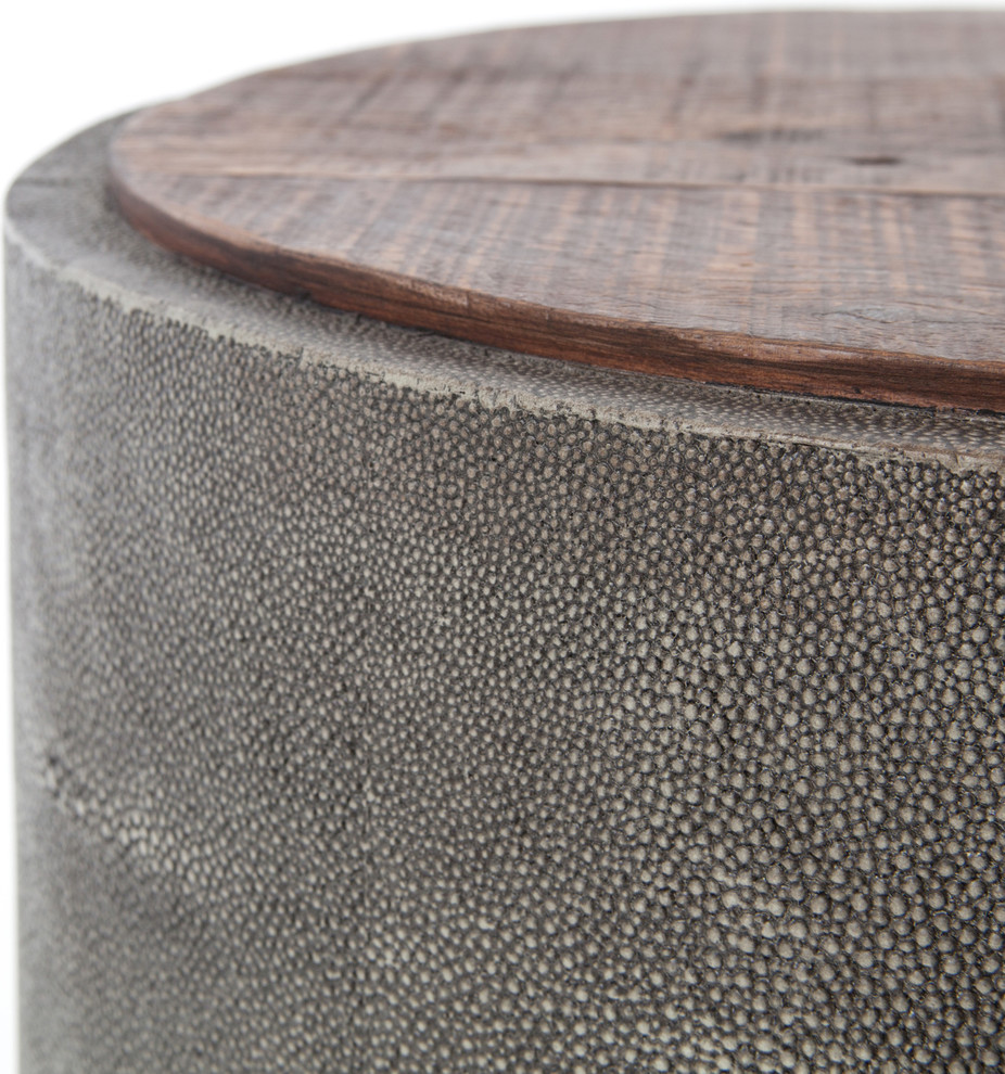 Crosby Reclaimed Wood Round Faux Shagreen Side Table   Transitional   Side Tables And End Tables   by Zin Home  Houzz