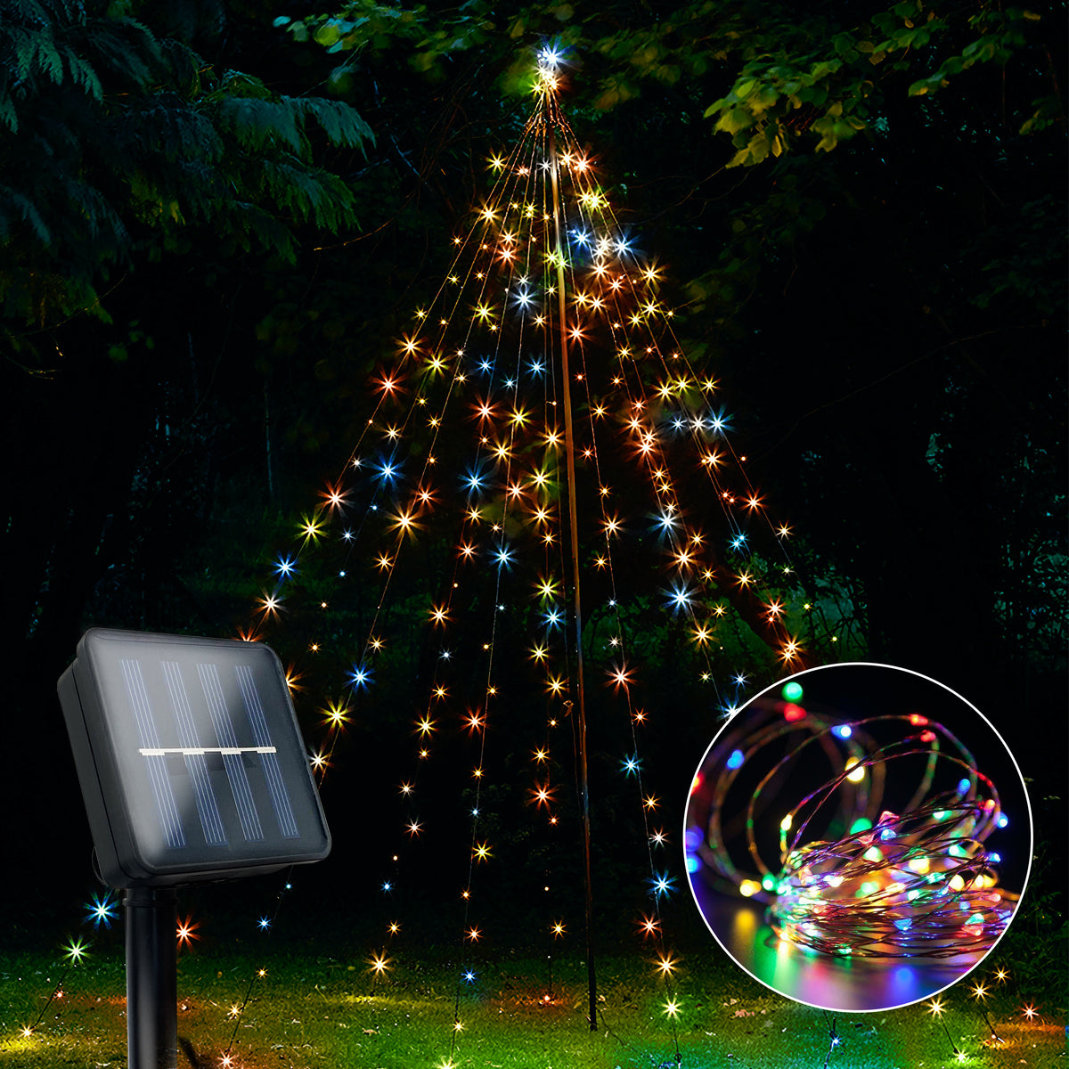 YANSUN Solar String Lights Oudoor Waterproof， 100 LED Christmas Fairy Lights with 8 Lighting Modes for Garden Patio Home Yard Tree Party(Warm White)