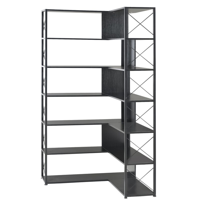 L Shaped 7 Tier Corner Bookshelf and Bookcase