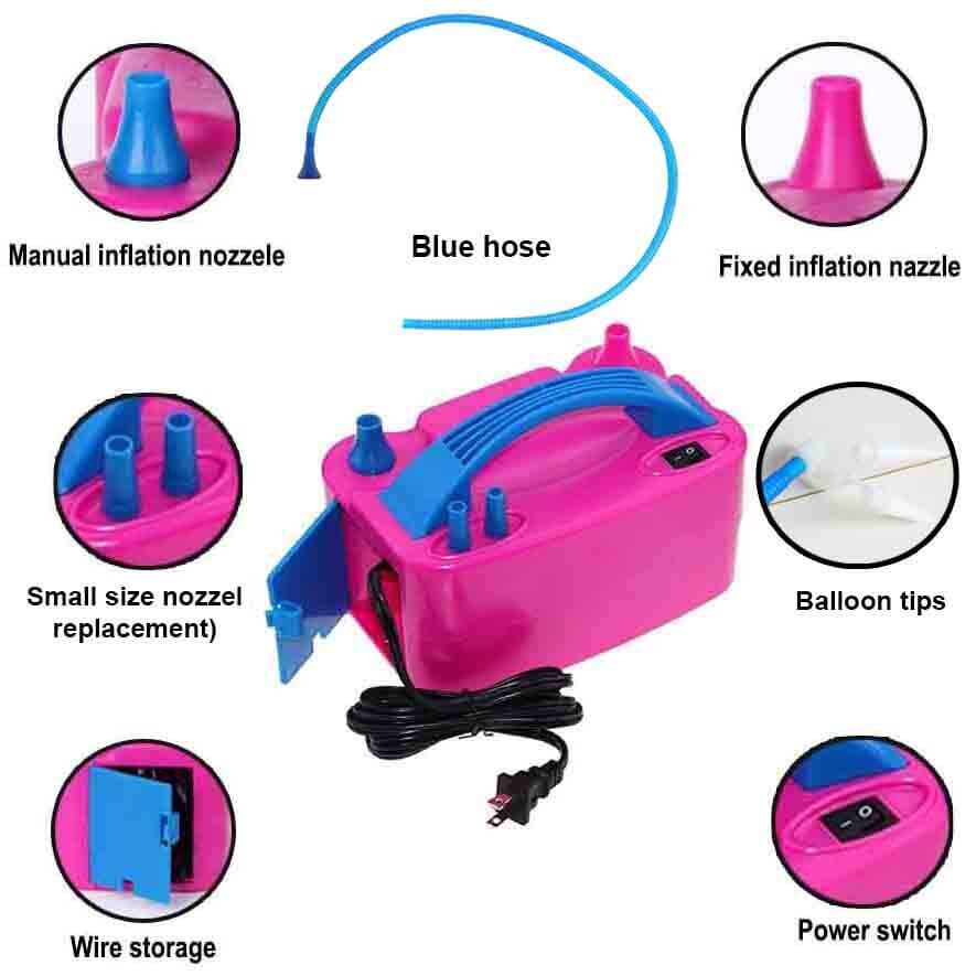 600W Hot Pink Dual Nozzle Electric Balloon Pump, Balloon Inflator, Blow Up Machine