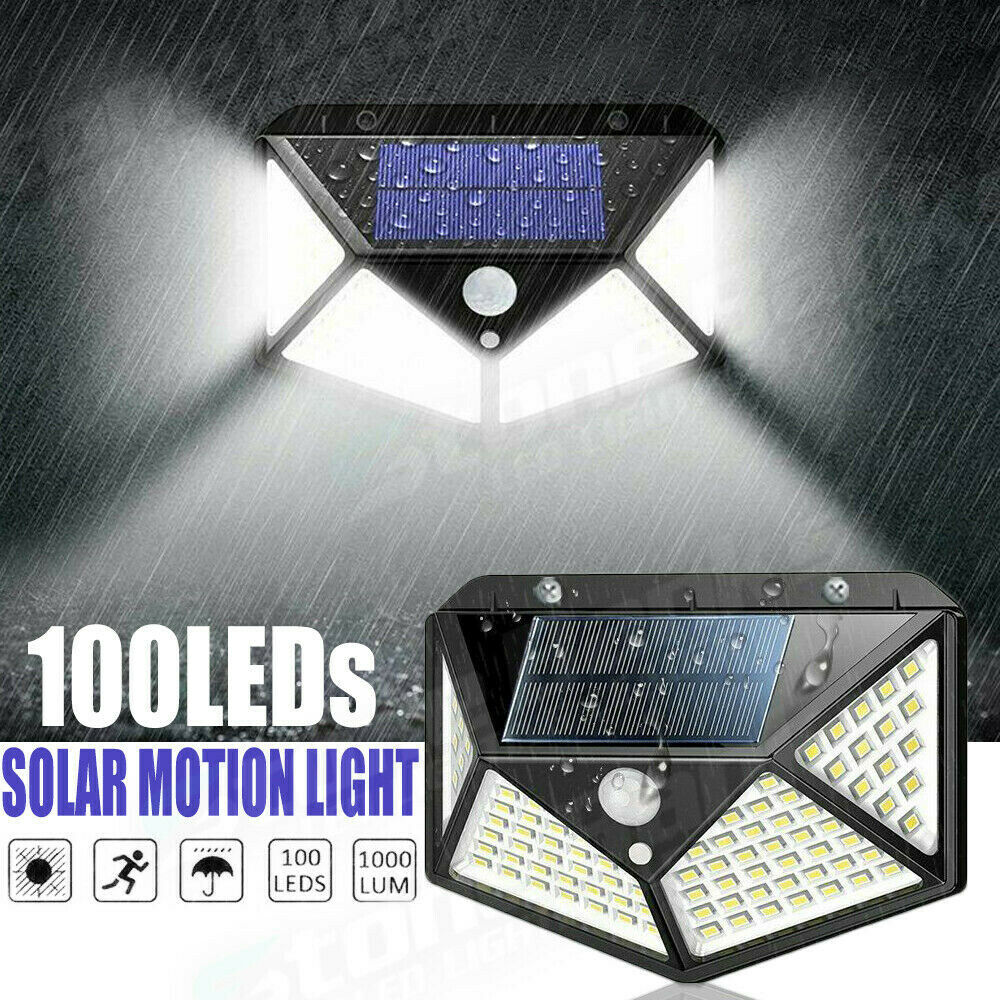 Outdoor Solar Lights Motion Sensor Wall Light Garden Security Lamp 100 LED - Black  Xmas Decor Gift