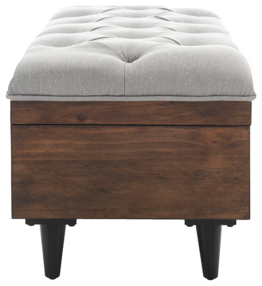 Mia Tufted Cocktail Bench/Ottoman  Gray/Dark Oak   Midcentury   Footstools And Ottomans   by Rustic Home Furniture Deco  Houzz