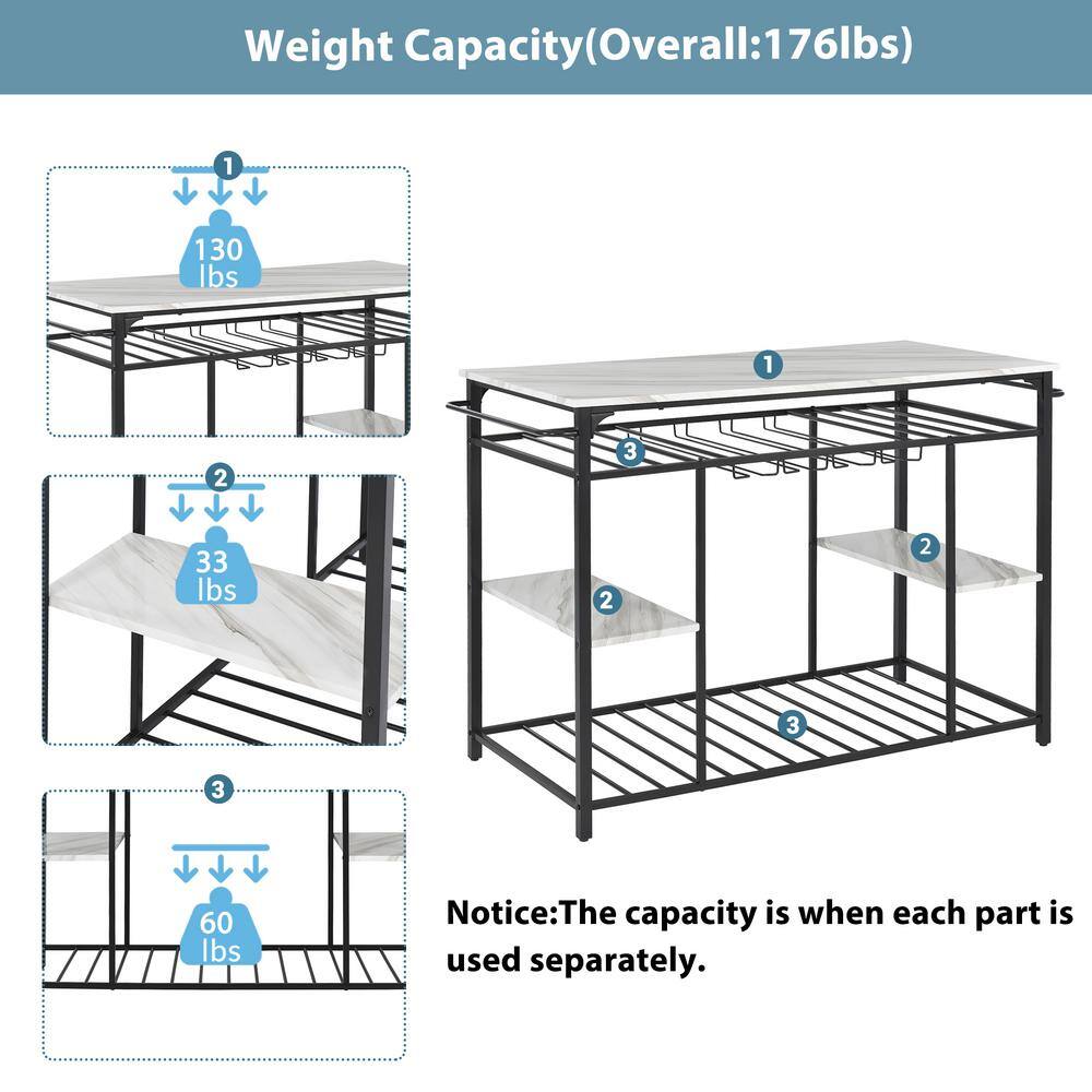 Marble White Kitchen Island Rack Counter Height Prep Table with Glass Racks and Large Worktop KIMW-10104