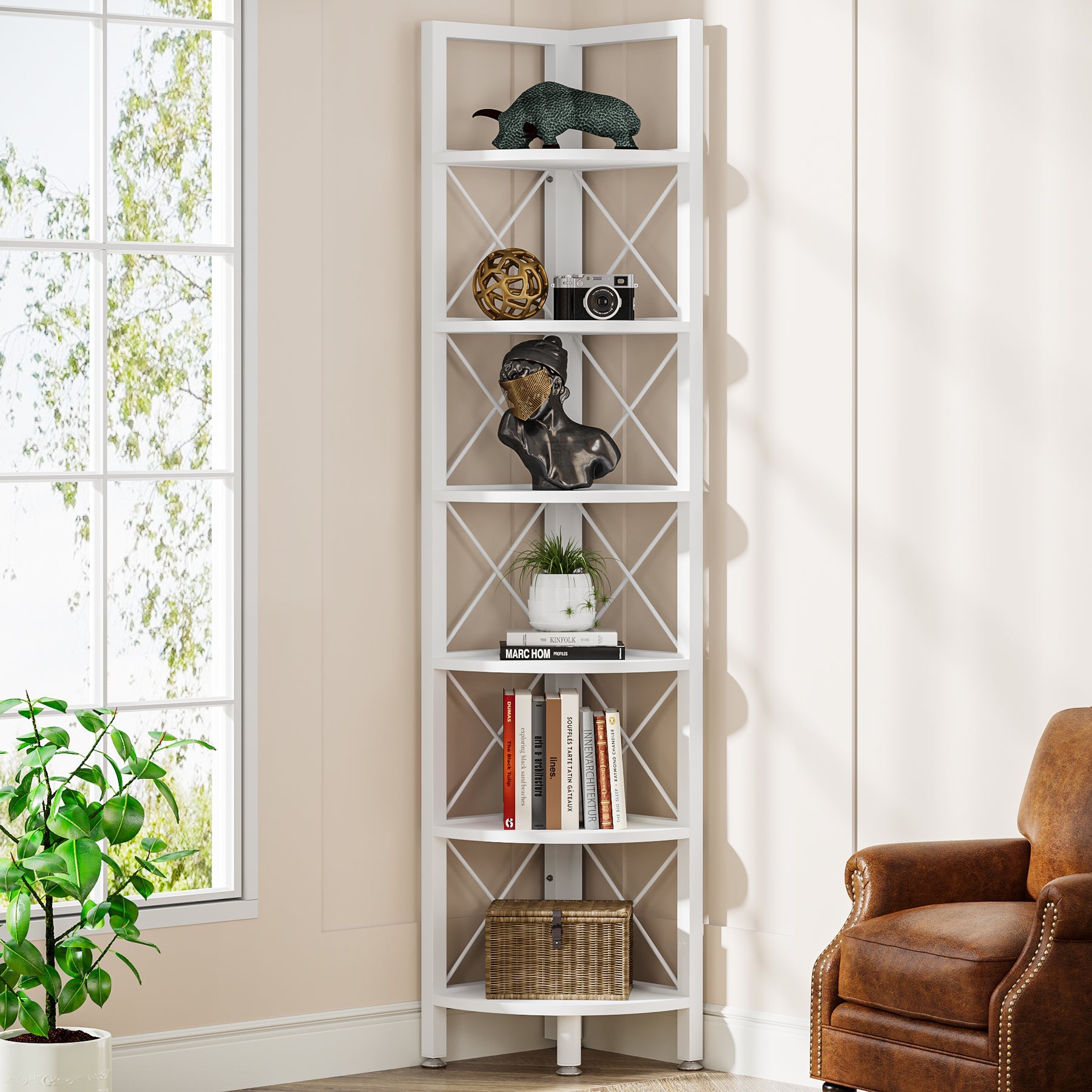 6-Tier Corner Shelf Small Bookshelf Storage Rack for Small Space