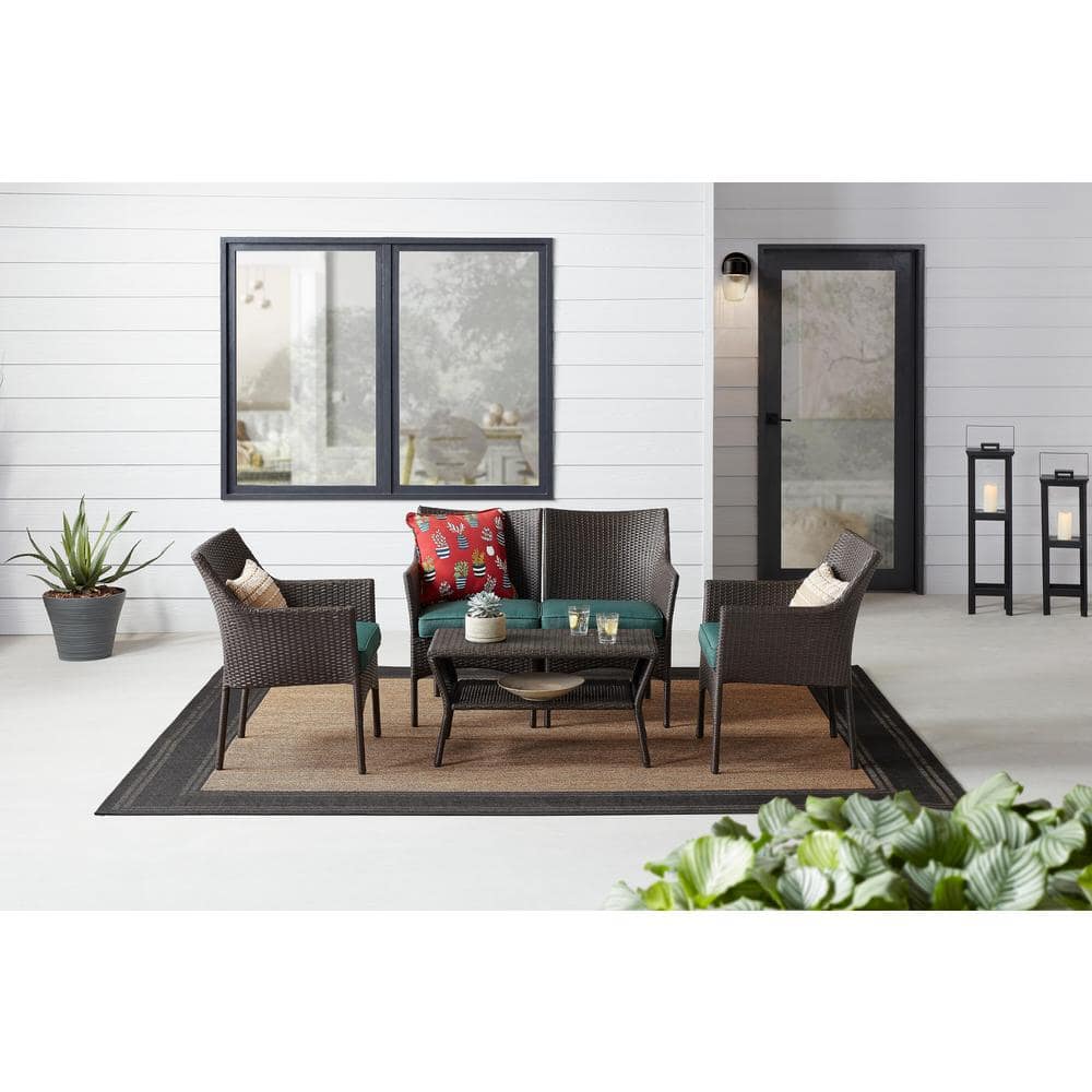 StyleWell Terrace View 4-Piece Wicker Patio Conversation Seating Set with Green Cushions GT-6356B-SSRSET