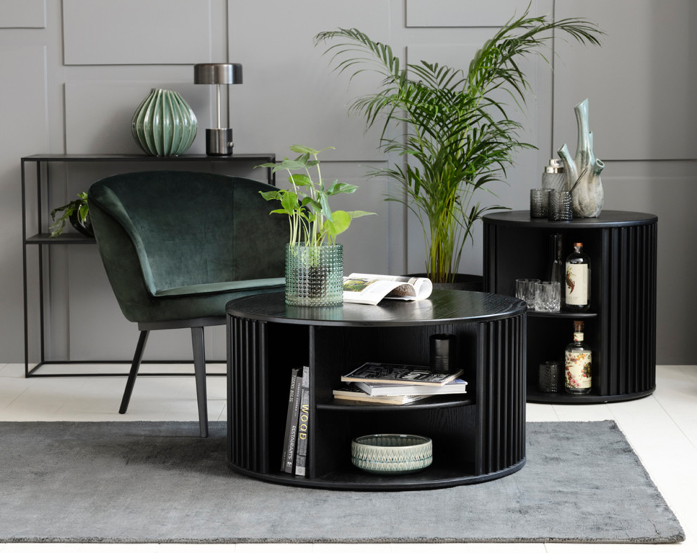 Mid Century Modern Round Pedestal Coffee Table  33 quotW  Black Oak   Transitional   Coffee Tables   by Unique Furniture  Houzz