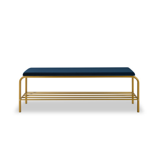 single layer Shoe storage bench Navy Blue Velvet W...